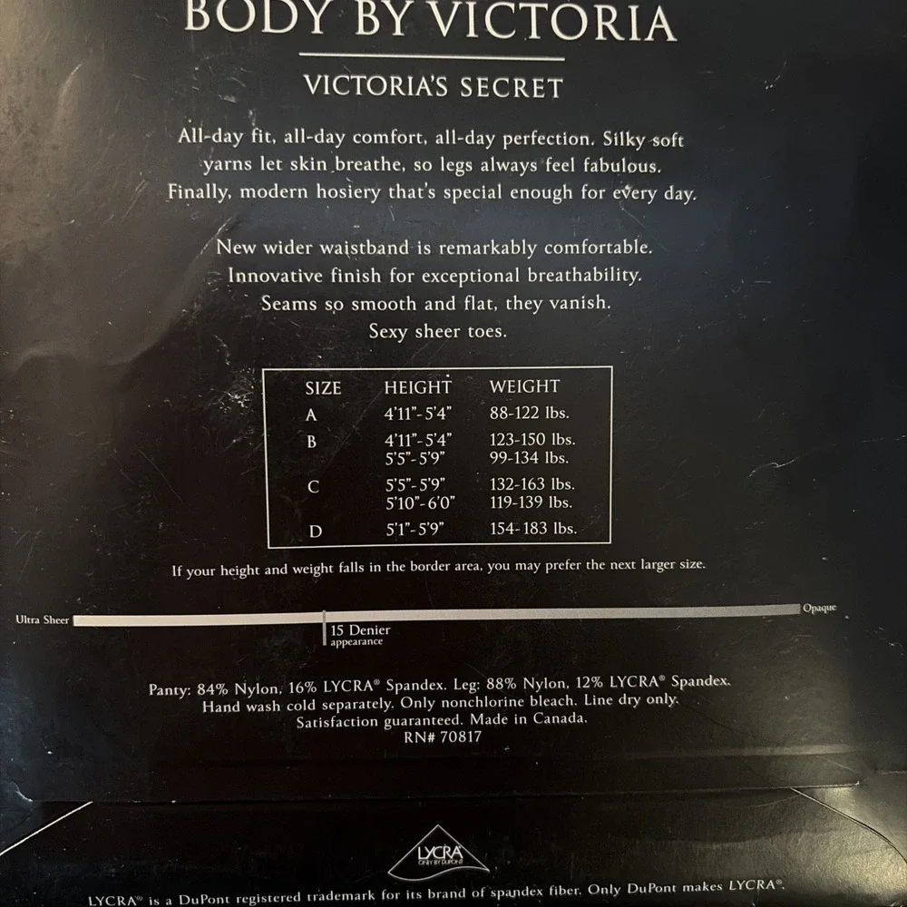 NEW Victoria's Secret Body By Victoria Control Top Size B 15 Denier BLACK